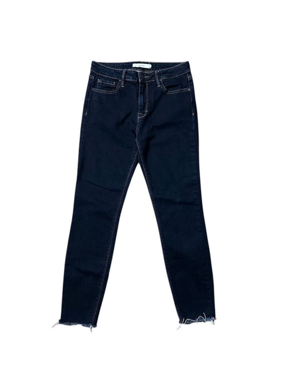 Hidden Mid-Rise Raw Hem Skinny Jeans Dark Wash Denim Size 28